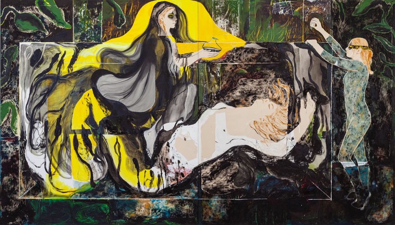 Kryptomanian Mermaid, 2021, oil and acrylic on canvas, 190 x 340 cm