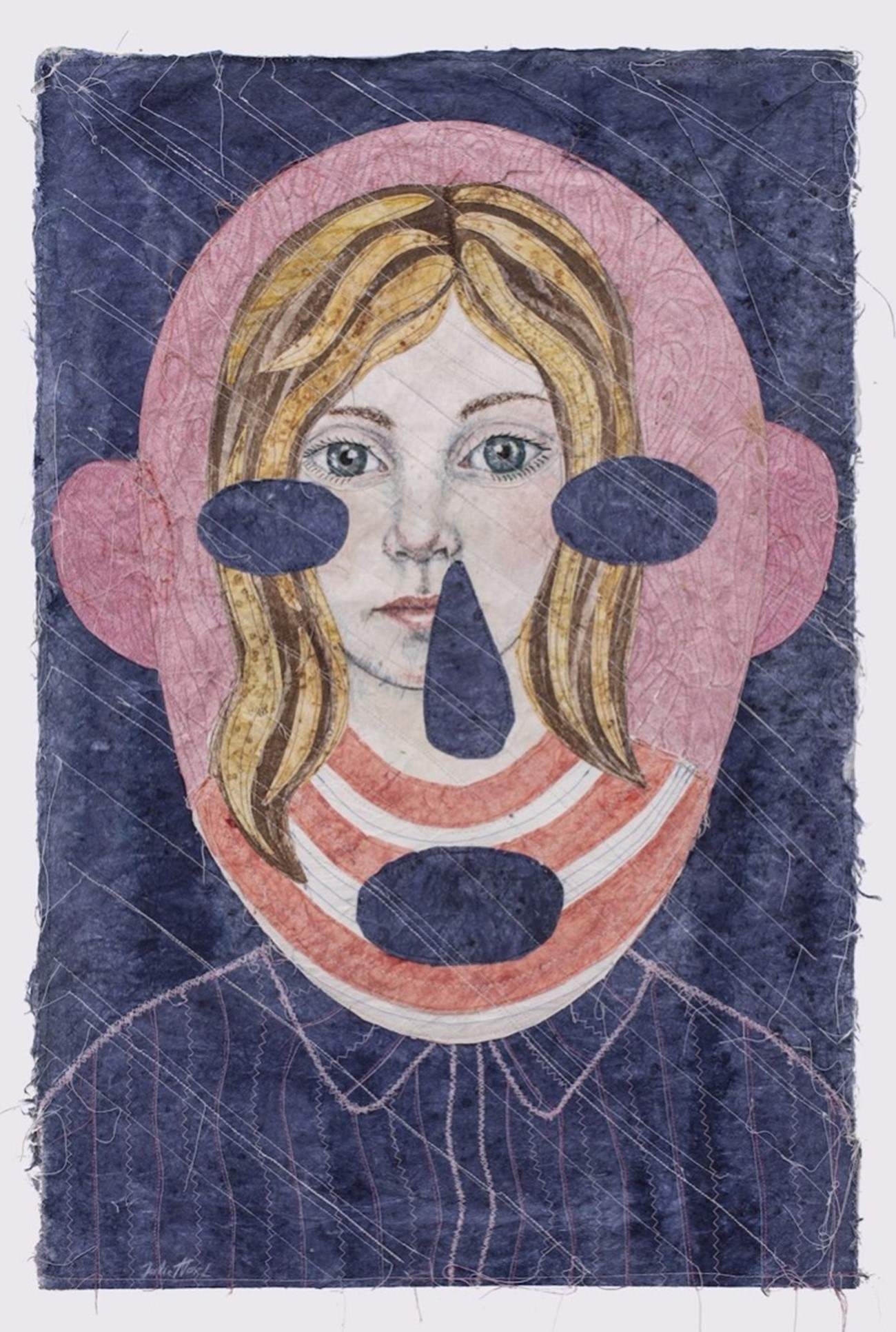 Mirror, 2021, akvarel, tush og sytråd på japansk yumepapir, 77h x 51w cm