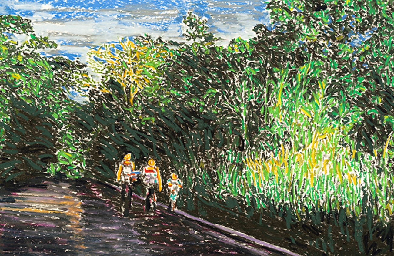 Nyudsprungen bøgeskov, 2022, pastel on paper, 25 x 39 cm.