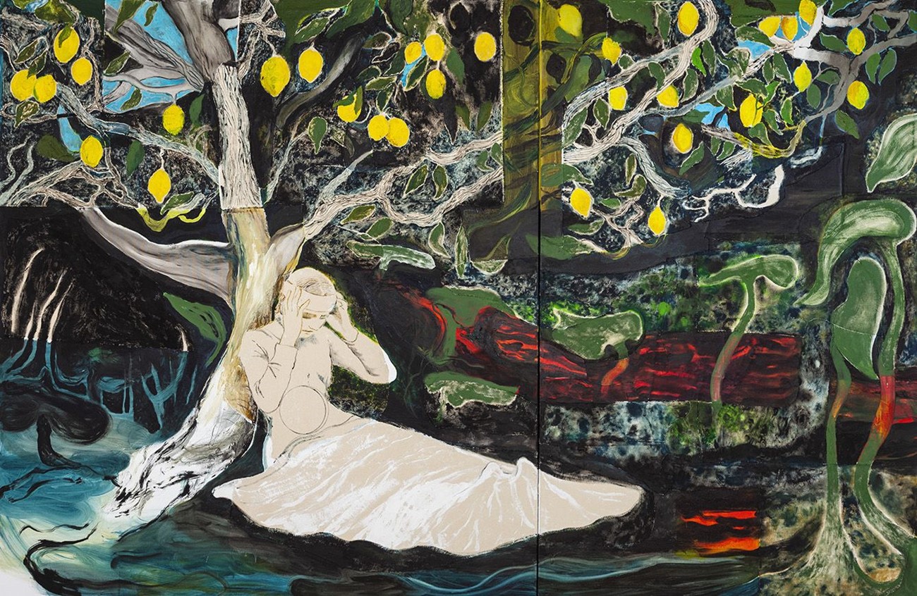 Kryptomanian Lemon Tree, 2020, oil and acrylic on canvas, 190h x 290w cm
