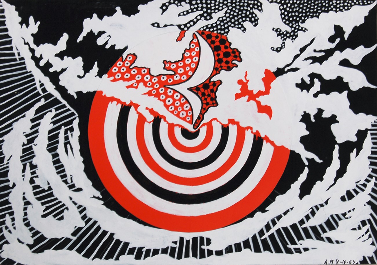Other works — Albert Mertz: Skydeskive i sne, 1964, Gouache og tusch på papir, 31x34 cm