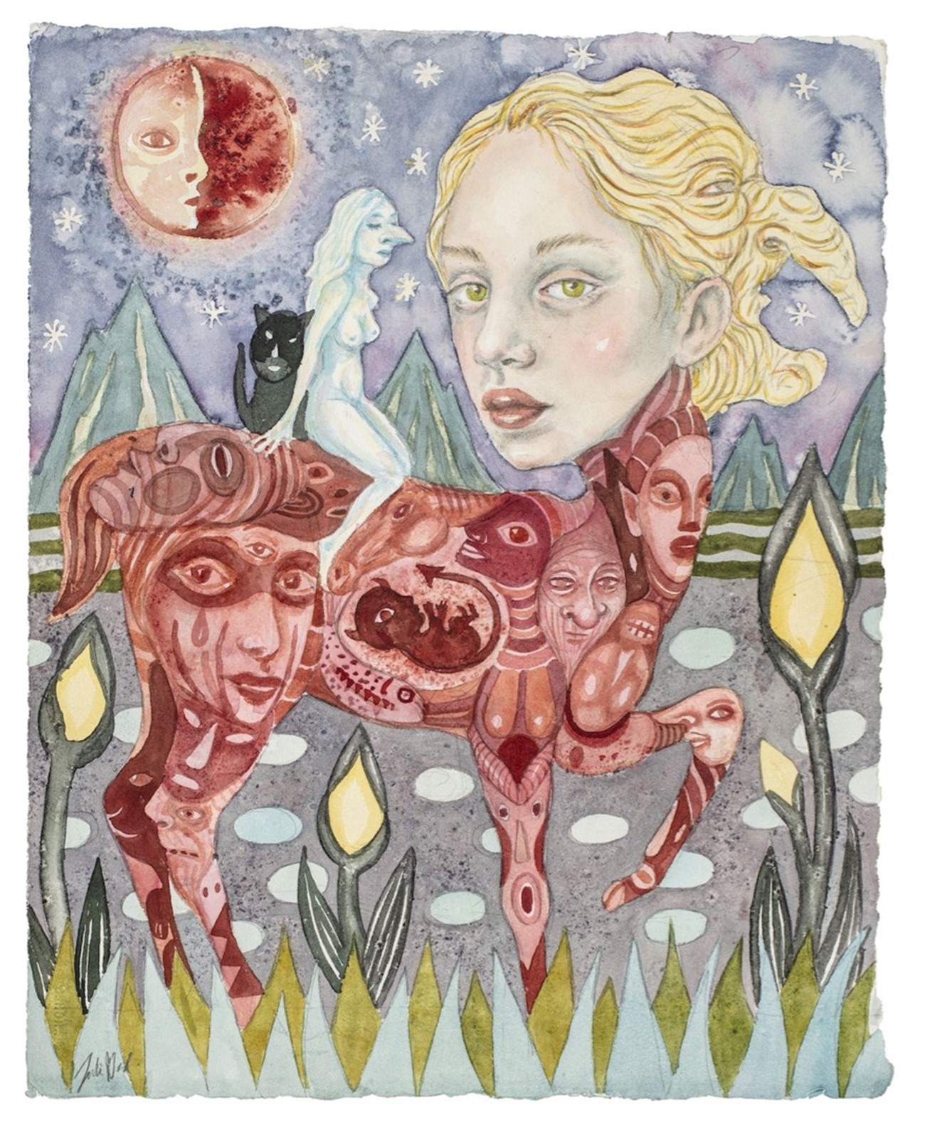 Blood Moon, 2021, akvarel på papir, 48h x 38w cm