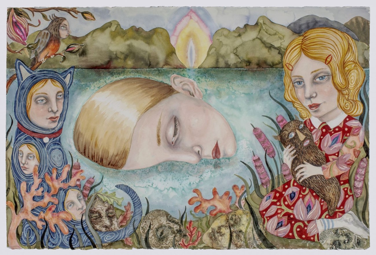Still Water, 2021, akvarel og tusch på papir, 102h x 152w cm