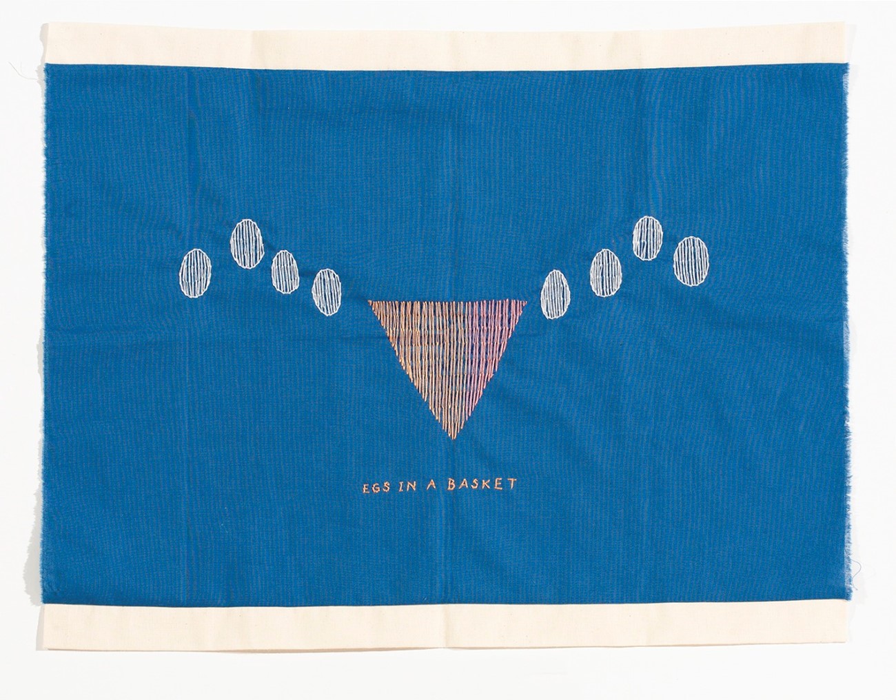 Gudrun Hasle, Egs in a basket, 2021, Embroidery on canvas, 44 x 57 cm