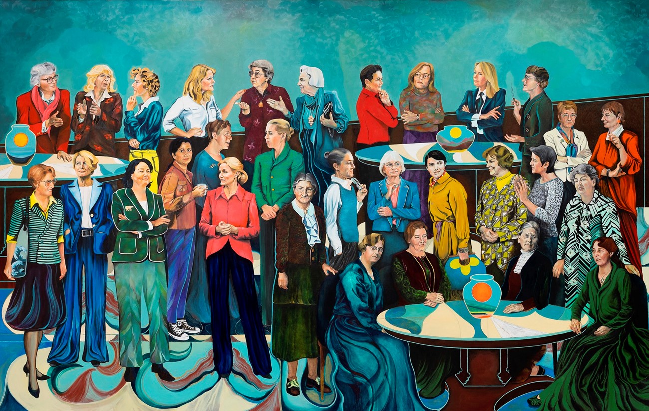 Samtalen 1918-2024, olie på lærred, 280 x 450 cm
