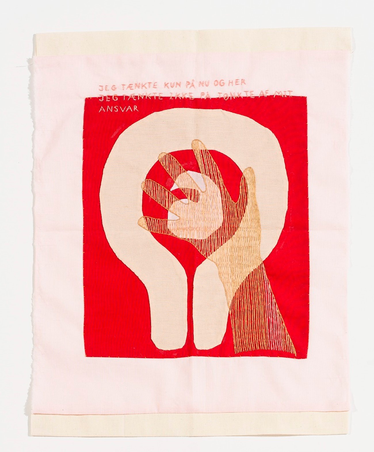 Gudrun Hasle, Jeg tænkte kun på nu og her, 2021, broderi på tekstil, 50 x 38 cm