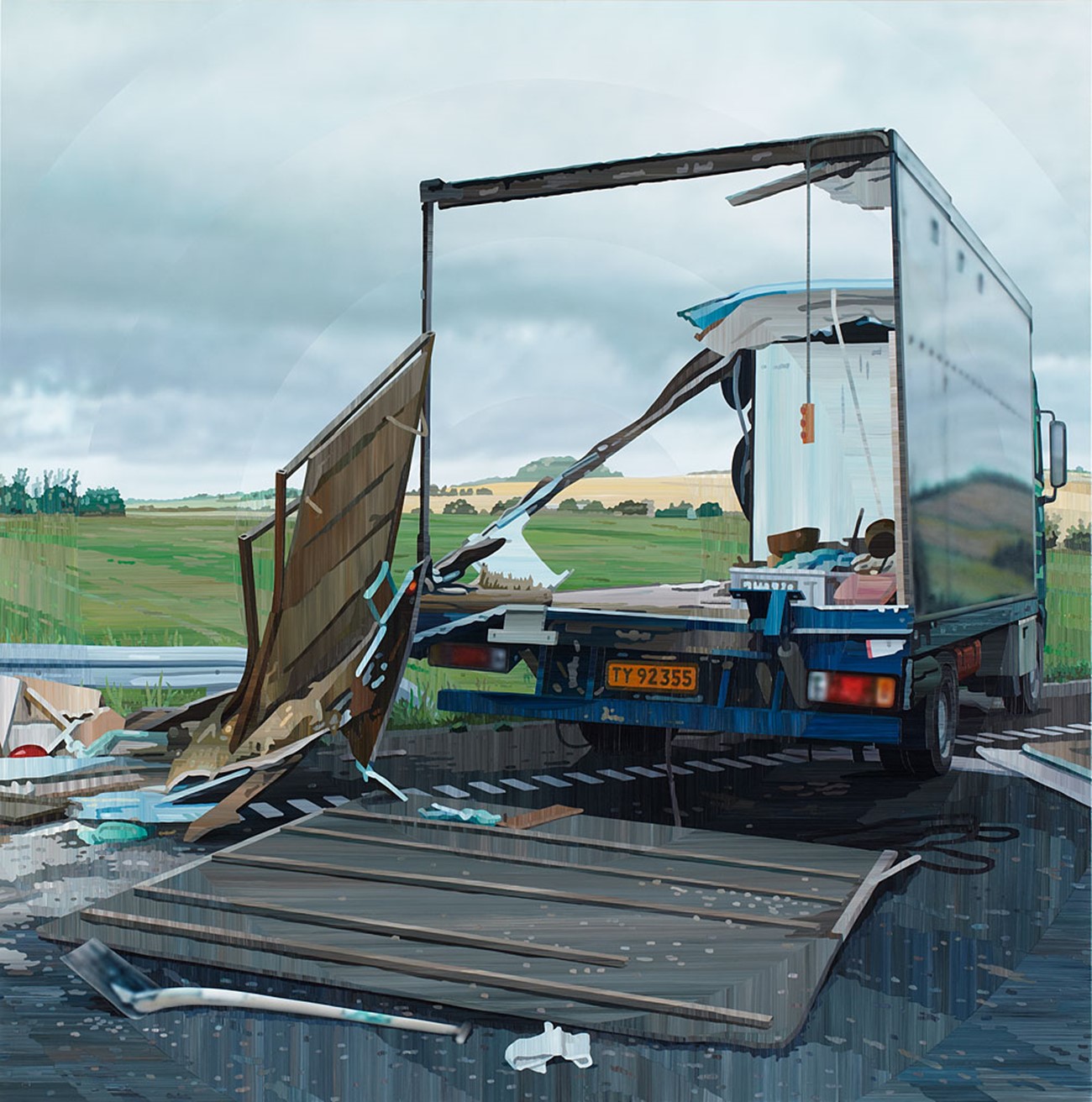 Public Art / Commisions — I stykker, 2009, acrylic on board , 175 x 175 cm , Commissioned by Erhvervs- og Byggestyrelsen (Danish Enterprise And Construction Authority)