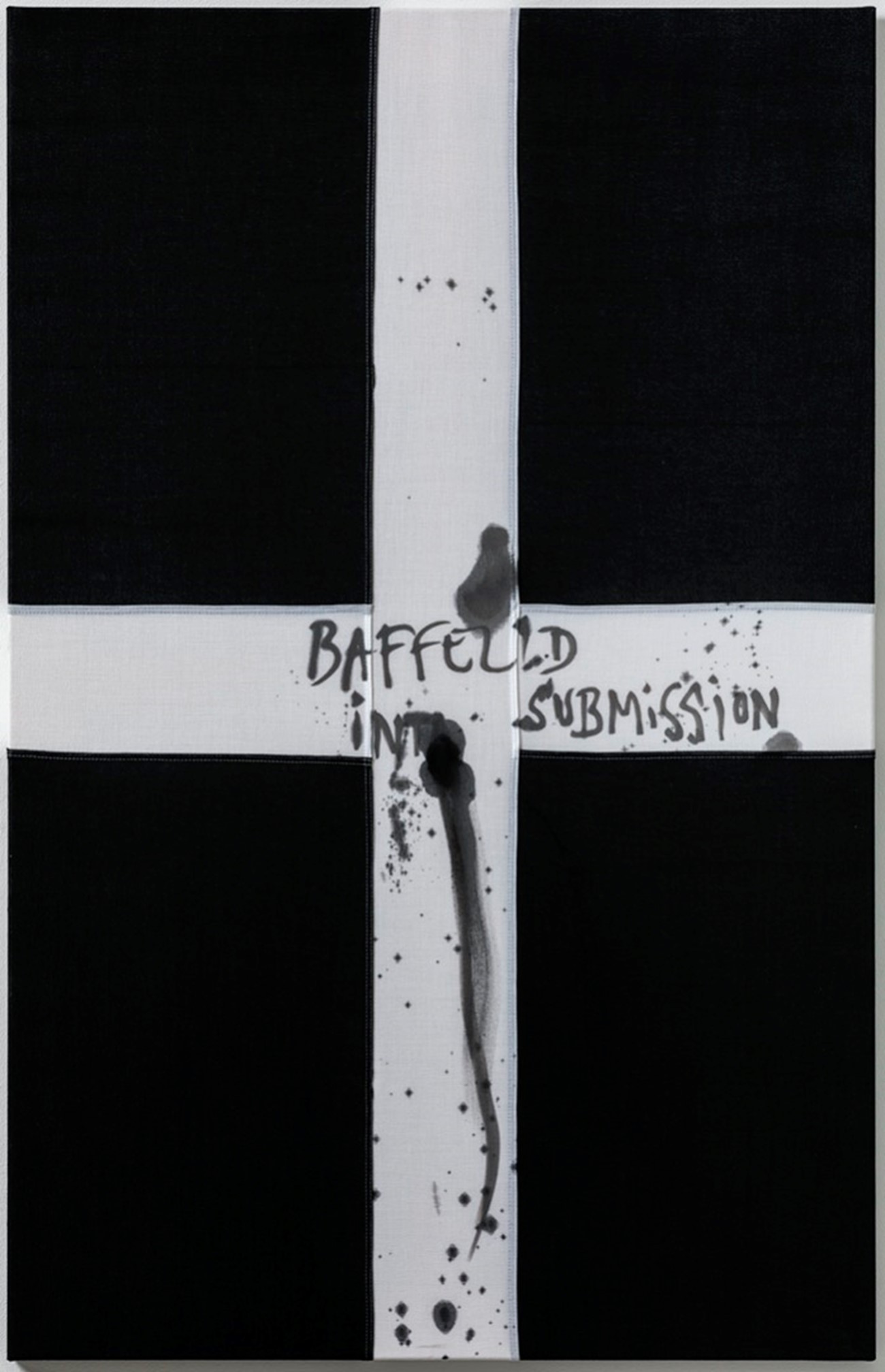 Paintings — Baffel’d inta Submission, 2012, Acrylic and molotow on flag textile, 140 x 90 cm. Photo: Anders Sune Berg.