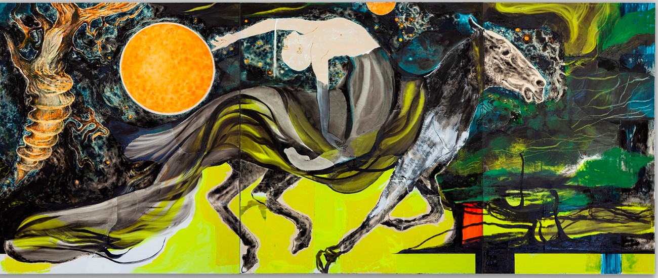 The Nameless Knight, 2021, oil and acrylic on canvas, 190 x 460 cm